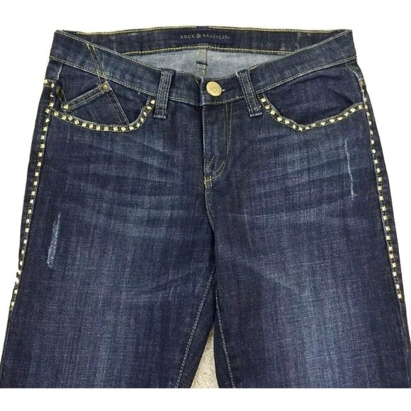 Rock Republic ~Women's Size 6M~Blu Denim Boot Cut "Kasandra" Jeans w/Gold Stud. - Picture 2 of 12
